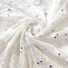 Dyeable Embroidered Georgette Fabric with Mirror Work and floral Threadwork