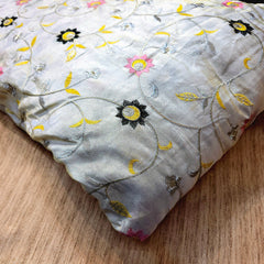 Embroidered Dyeable Shimmer Tissue Fabric with Multicolor Floral Threadwork