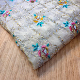 Embroidered Dyeable Shimmer Tissue Fabric with Multicolor Rose Threadwork