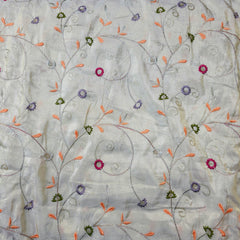 Embroidered Dyeable Shimmer Tissue Fabric with Small Multicolor Floral Threadwork
