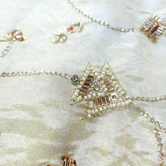 Hand Embroidered Dyeable Shimmer Tissue Fabric with Triangle Geometric Motifs