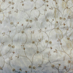 Hand Embroidered Dyeable Shimmer Tissue Fabric with Tiny Floral Motifs
