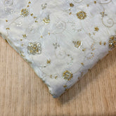 Hand Embroidered Dyeable Shimmer Tissue Fabric with Floral Motifs