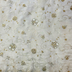 Hand Embroidered Dyeable Shimmer Tissue Fabric with Floral Motifs