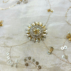 Hand Embroidered Dyeable Shimmer Tissue Fabric with Floral Motifs