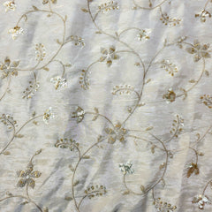 Hand Embroidered Dyeable Shimmer Tissue Fabric with Floral Motifs