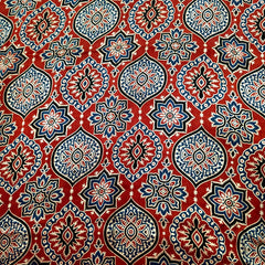 Elegant Handblock Ajrakh Print on Pure Modal Fabric – Traditional Floral Motifs on Maroon Base