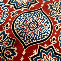 Elegant Handblock Ajrakh Print on Pure Modal Fabric – Traditional Floral Motifs on Maroon Base