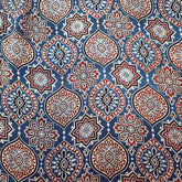 Elegant Handblock Ajrakh Print on Pure Modal Fabric – Traditional Floral Motifs on Indigo Base
