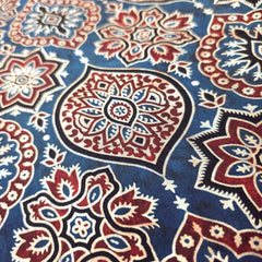Elegant Handblock Ajrakh Print on Pure Modal Fabric – Traditional Floral Motifs on Indigo Base