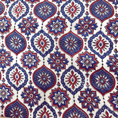 Elegant Handblock Ajrakh Print on Pure Modal Fabric – Traditional Floral Motifs on White Base