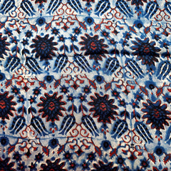 Elegant Handblock Ajrakh Print on Pure Modal Fabric – Abstract Floral Motifs on White Base