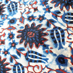 Elegant Handblock Ajrakh Print on Pure Modal Fabric – Abstract Floral Motifs on White Base