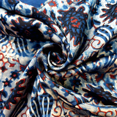 Elegant Handblock Ajrakh Print on Pure Modal Fabric – Abstract Floral Motifs on White Base