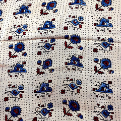 Elegant Handblock Ajrakh Print on Pure Modal Fabric – Geometric Floral Motifs on White Base