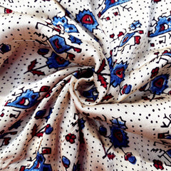 Elegant Handblock Ajrakh Print on Pure Modal Fabric – Geometric Floral Motifs on White Base