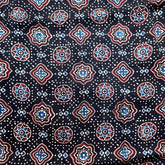Elegant Handblock Ajrakh Print on Pure Modal Fabric – Floral Motifs on Black Base