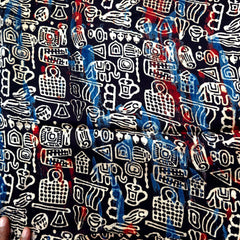 Elegant Handblock Ajrakh Print on Pure Modal Fabric – Random Motifs on Black Base