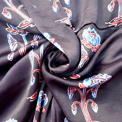 Elegant Handblock Ajrakh Print on Pure Modal Fabric – Floral Motifs on Black Base