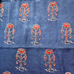 Elegant Handblock Ajrakh Print on Pure Modal Fabric – Floral Motifs on Indigo Base