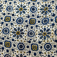 Elegant Handblock Ajrakh Print on Pure Modal Fabric – Floral Motifs on White Base