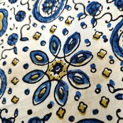 Elegant Handblock Ajrakh Print on Pure Modal Fabric – Floral Motifs on White Base