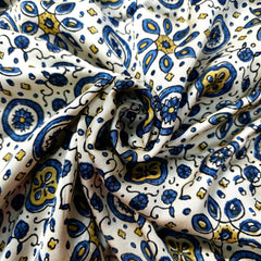 Elegant Handblock Ajrakh Print on Pure Modal Fabric – Floral Motifs on White Base