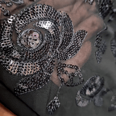 Embroidered Black Georgette Fabric with Floral Sequin Work