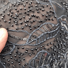 Embroidered Black Georgette Fabric with Floral Sequin Work and Threadwork