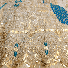 Embroidered Dual Tone Dyeable Shimmer Tissue with Peacock Motifs