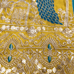 Embroidered Dual Tone Yellow Shimmer Tissue with Peacock Motifs