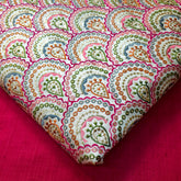 Multicolor Embroidered Zari, & Sequin Work Raw Silk Fabric with Scallop Pattern
