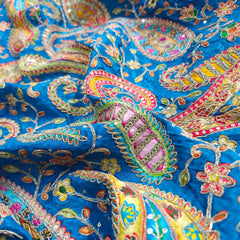 Blue Crepe Base Fabric with Multicolor Embroidery & Zari, Sequin work