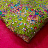 Lime Green Crepe Base Fabric with Multicolor Embroidery & Zari, Sequin work