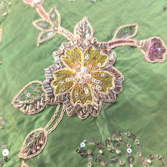 Pastel Green Crepe Base Fabric with Multicolor Floral Embroidery & Zari, Sequin work
