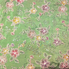 Pastel Green Crepe Base Fabric with Multicolor Floral Embroidery & Zari, Sequin work