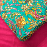 Turquoise Crepe Base Fabric with Multicolor Embroidery & Zari, Sequin work