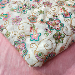 Pastel Shades Resham work on Soft Organza with Mirror Highlights