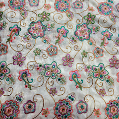 Pastel Shades Resham work on Soft Organza with Mirror Highlights
