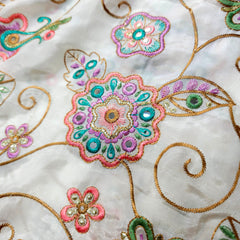 Pastel Shades Resham work on Soft Organza with Mirror Highlights