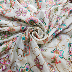 Pastel Shades Resham work on Soft Organza with Mirror Highlights