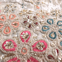 Hand Embroidered Dyeable Shimmer Tissue with Cutdana Beads & Floral Border Work