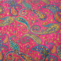 Pink Crepe Base Fabric with Multicolor Paisley Embroidery & Zari, Sequin work