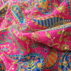 Pink Crepe Base Fabric with Multicolor Paisley Embroidery & Zari, Sequin work