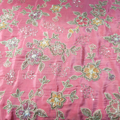 Pastel Pink Crepe Base Fabric with Multicolor Floral Embroidery & Zari, Sequin work