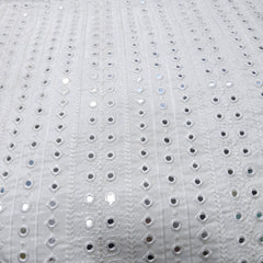 Dyeable Embroidered Georgette Fabric with Geometric Mirror Work and Threadwork