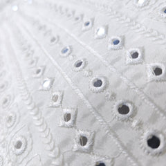 Dyeable Embroidered Georgette Fabric with Geometric Mirror Work and Threadwork