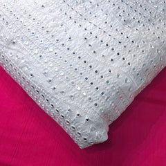 Dyeable Embroidered Georgette Fabric with Mirror Work and Geometric Threadwork
