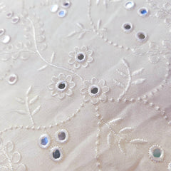 Dyeable Embroidered Georgette Fabric with Mirror Work and floral Threadwork