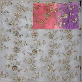Hand Embroidered Dyeable Georgette Fabric with all over Multicolor Floral Vine Pattern